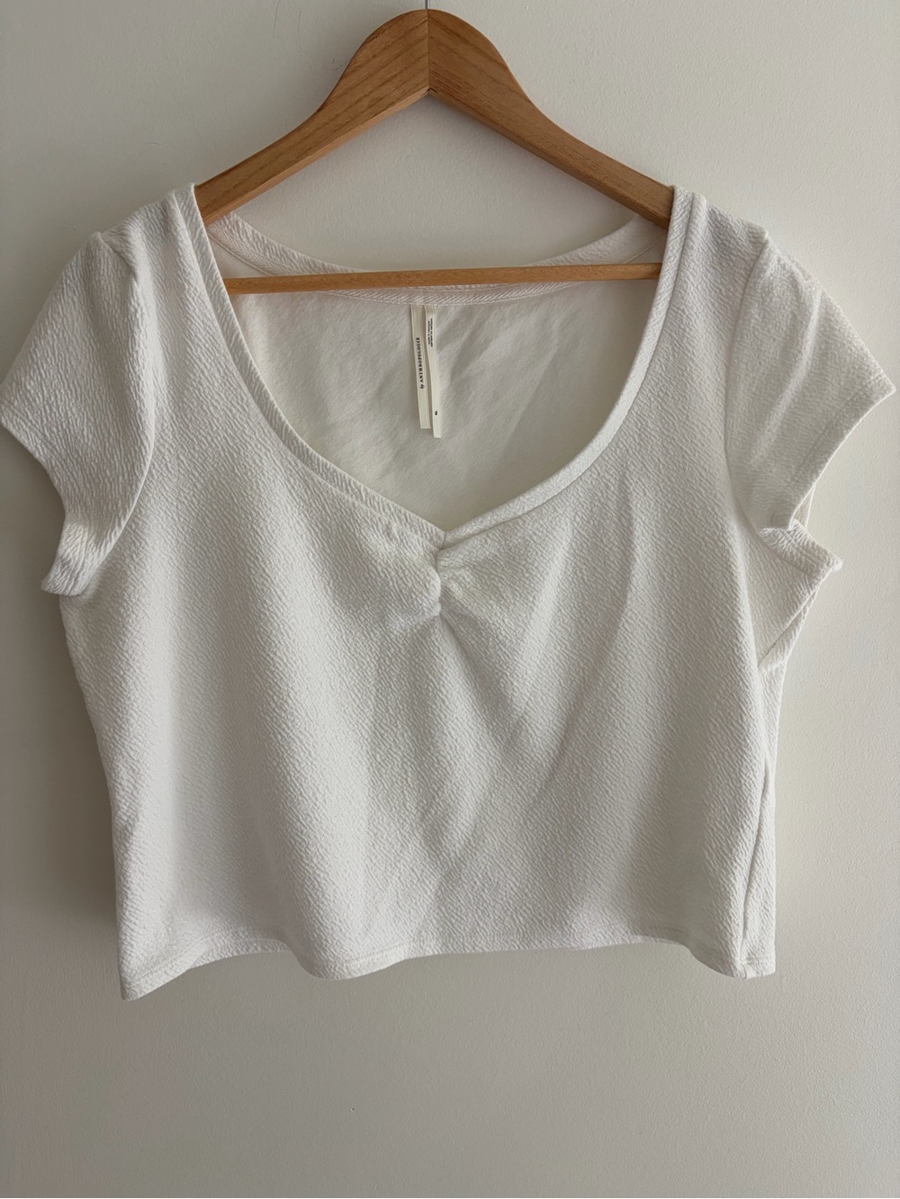 Anthropologie White Textured Scoop Crop Top